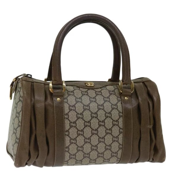 GUCCI GG PLUS Canvas Hand Bag PVC Beige Brown